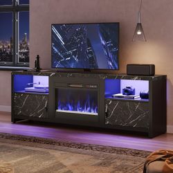Bestier 70" Electric Fireplace TV Stand for TVs Up to 75", Modern Entertainment Center with Storage