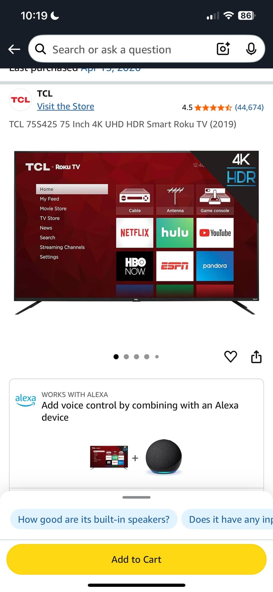 75” 4k Smart Roku Tv