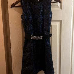 The Childrens Place Girl Dress Navy Blue with Black Formal With Belt