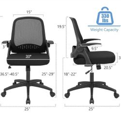 🥨 Mesh Office Chair, Adjustable Swivel Executive Chair with Flip-up Armrest, Lumbar Support and Rocking Backrest, Ergonomic Breathable Computer Desk 