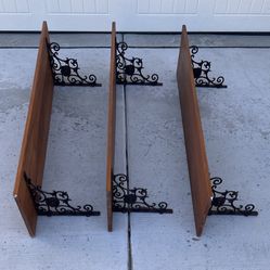 3 Vintage Farmhouse Wood 4’6” Lx 11””D Shelves W/decorative 12x10,5 Brackets