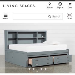 Living Spaces Full Size Room Saver Bed Frame With Shelves and Drawers / Storage