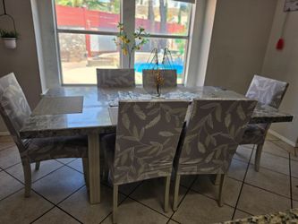 Gray Wood/Marble Dinning Room Set