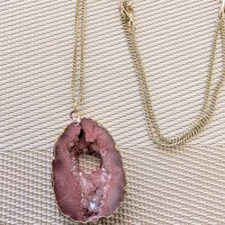 Long Necklace With Pink Agate 