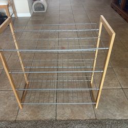 4 Tier Wire & Wood Shoe Storage Organize Shelf