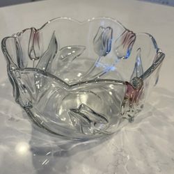 Vintage Mikasa Crystal Glass Tulips Round Bowl