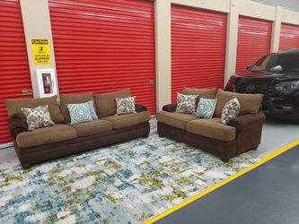 Brown Couch and Loveseat Set