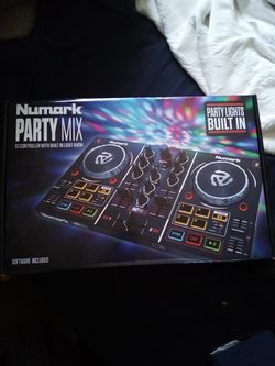 Numark party mix, headphones, 2 speakers w/ tripod 2 stands