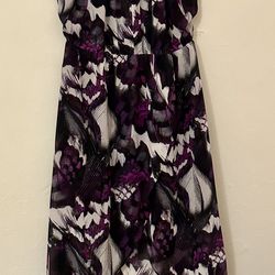 Purple Flower And Feather Print High Low Guess Dress 