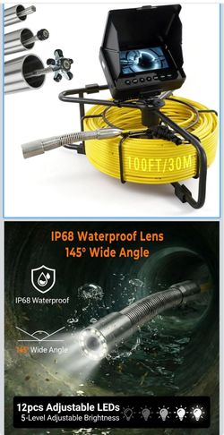 Sewer Camera, 4.3" Drain Camera with DVR Function,8000Mah Battery Waterproof IP68 Borescope Camera with Light-12 LEDs & 32GB Card,Industrial Endoscope
