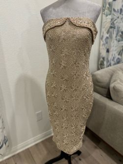 Gold strapless bodycon beaded dress