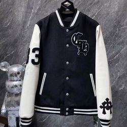 CHROME HEARTS Black and White Varsity Letterman Jacket