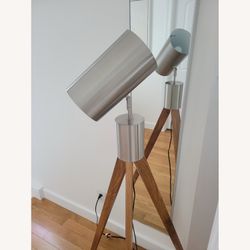 CB2 Mid Century Acacia & Stainless Steel Reflector
