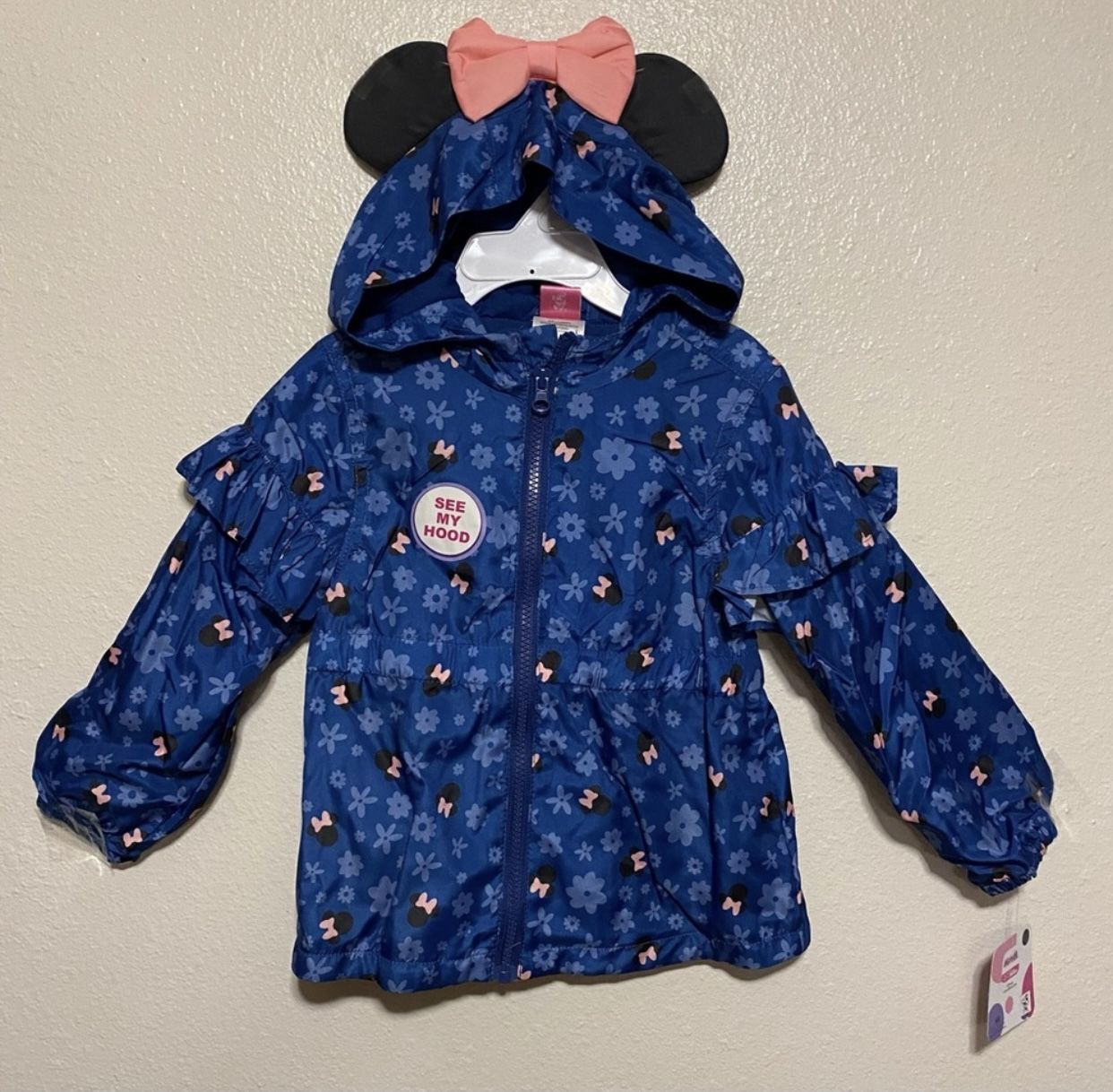 New Disney Junior Minnie Mouse Full Zip Hooded Jacket | Coat