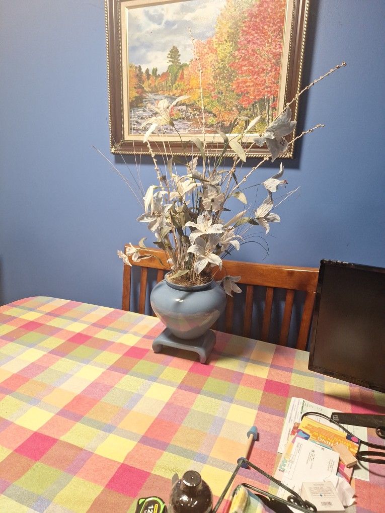 Silk Flower Aragement  In Ceramic Pot 