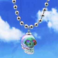 New-  Colored Glass Horror Halloween  Skull 💀 Pendant Ball Chain Necklace - Women’s Jewelry