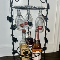 Vintage Metal 2-tier stand Glass & BOTTLE Holder GRAPE design 