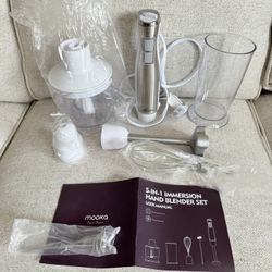 Great Mooka 5-in-1 Multi-Purpose Immersion Handheld Blender Set. 12-Speed Stick Blender, 600ml Beaker, 500ml Chopper, Egg Whisk, Milk Frother. Aesthet