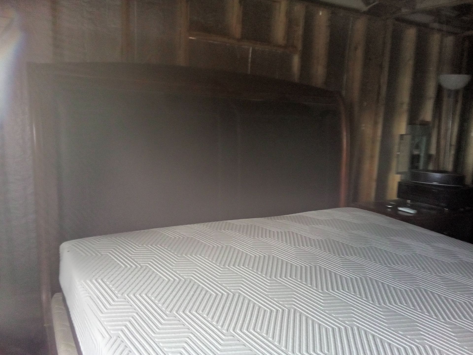 King size bedframe with leather backboard