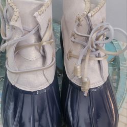 Jack Rogers  Duck Boots  Blue Navy/white Ivory  Gold Accents Size 9 Women 