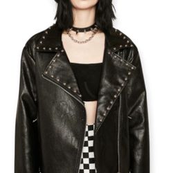 Womens Black Studded Faux Leather Jacket 