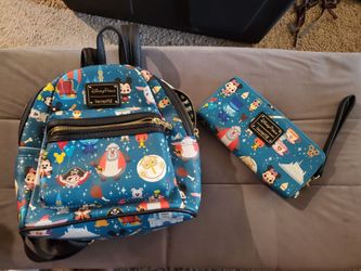 Loungefly Disney Parks Chibi Characters Treats & Attractions Mini Backpack + Wallet Set