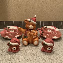 New! SET Holiday Bears - Teapot, Platters, Salt & Pepper