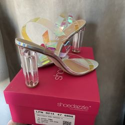 Shoedazzle Clear Silver Sandal Heels Size 10