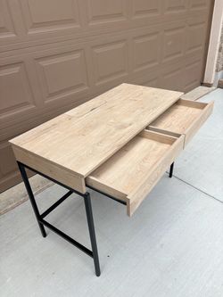 Wood Desk with Built-In Power Outlets and USB Ports