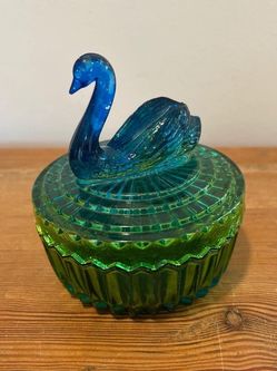 Vintage Glass Swan Trinket Dish