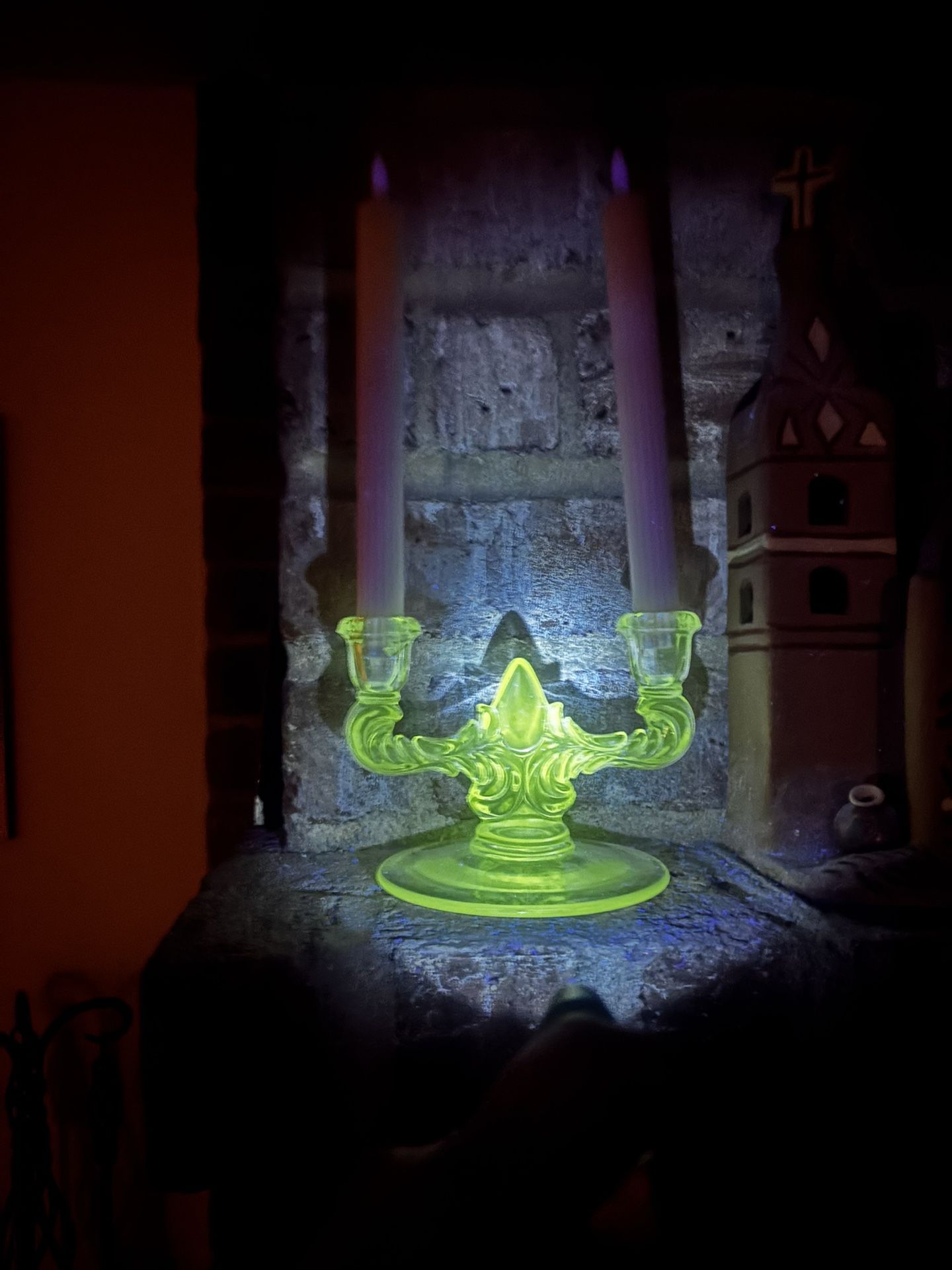 Pair Of Candelabras Manganese Depression Glass