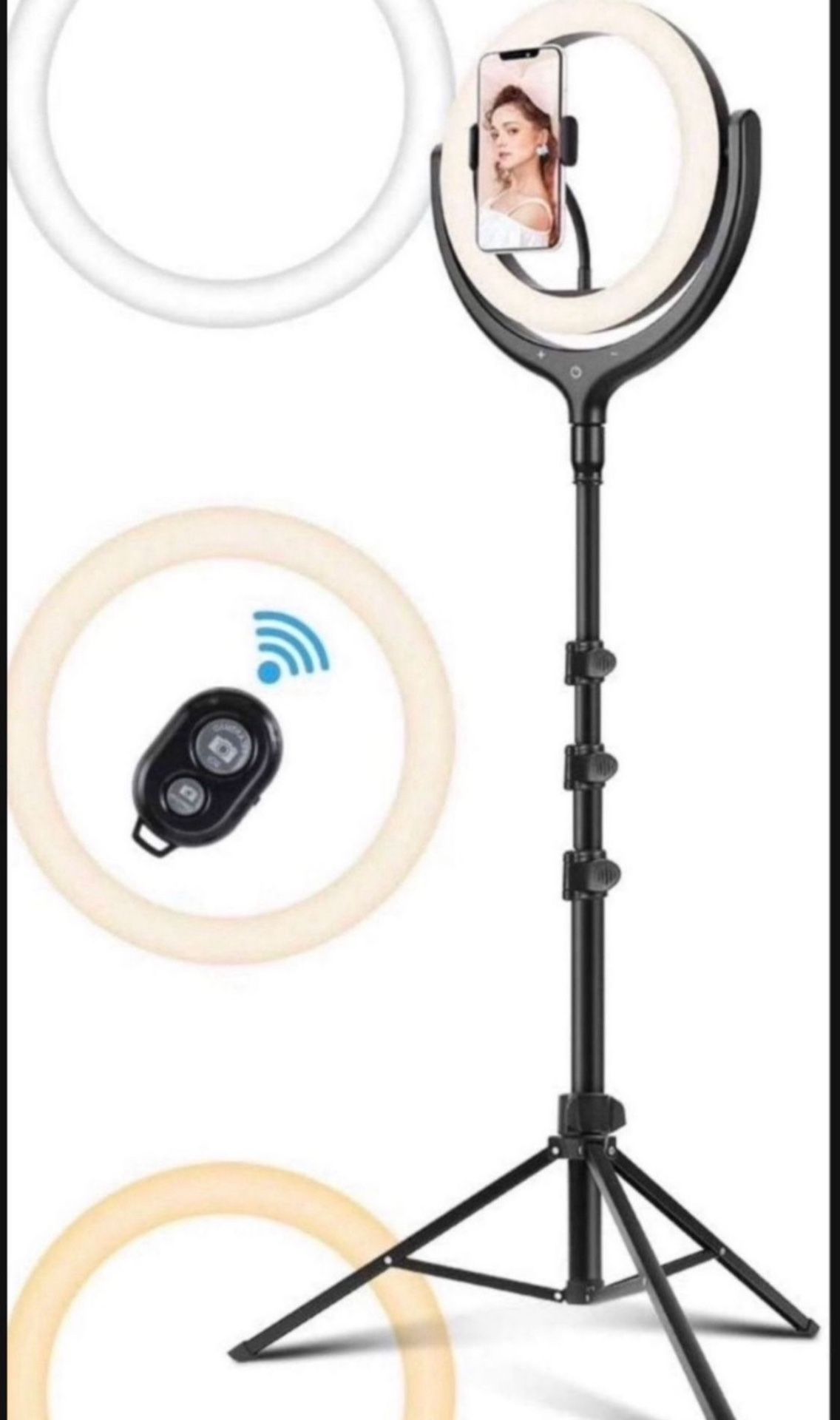 12" Ring Light, REKY Selfie Ring Light with Tripod Stand & Phone Holder, 1.7M 3 Color Lights/10 Levels Brightness Dimmable Led Tripod Light for Live S