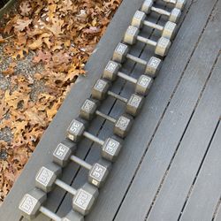 Complete Weight Set Of Cast Iron Steel Hex Dumbbells From 12 Lbs - 40 Lbs
