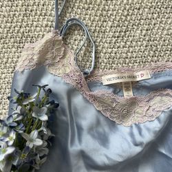 Vintage Victoria’s Secret Baby Blue Slip With Light Pink Lace Trimming