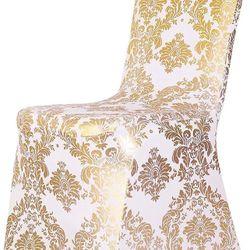 Spandex Chair Covers for Party, Bronzing Gold Flower Print Universal Stretch Chair Slipcovers Protector for Wedding Celebration Restaurant Fiesta Deco