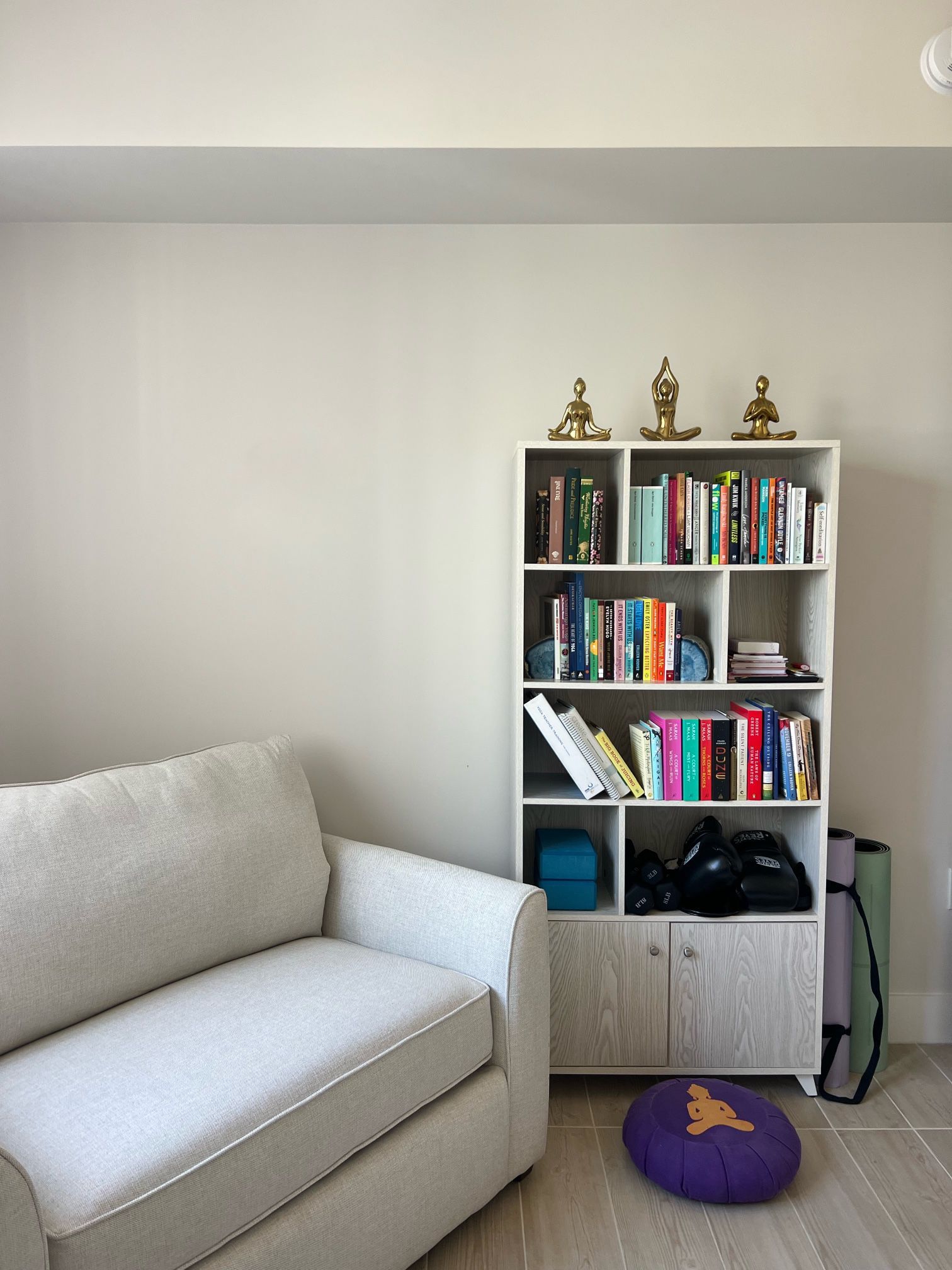 Modern Bookcase with 2 Doors 68" Tall Storage Cabinet Wooden Bookshelf with 7 Compartments for Home Office, White Wash