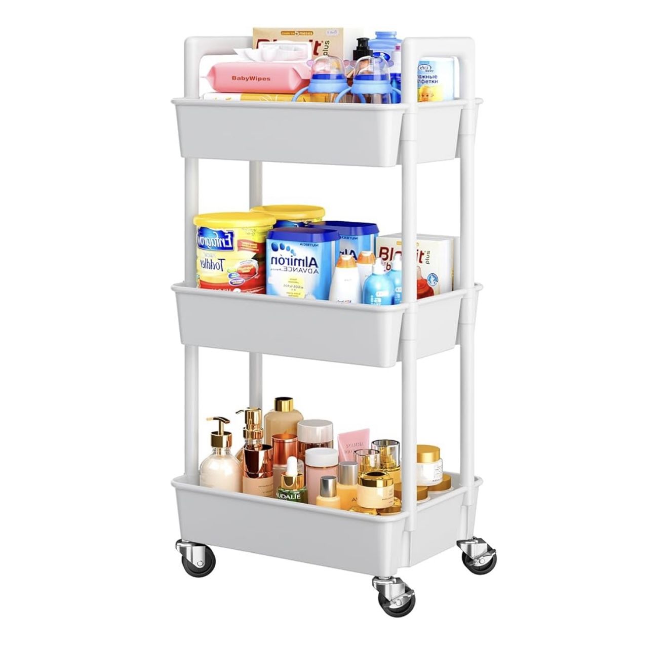 NEW in Box!  3 Tier Rolling Cart Storage Organizer - White - Plastic