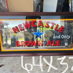 Newcastle Brown Ale, Beer, Sign, Perfect Condition Glass Front 64”x32”