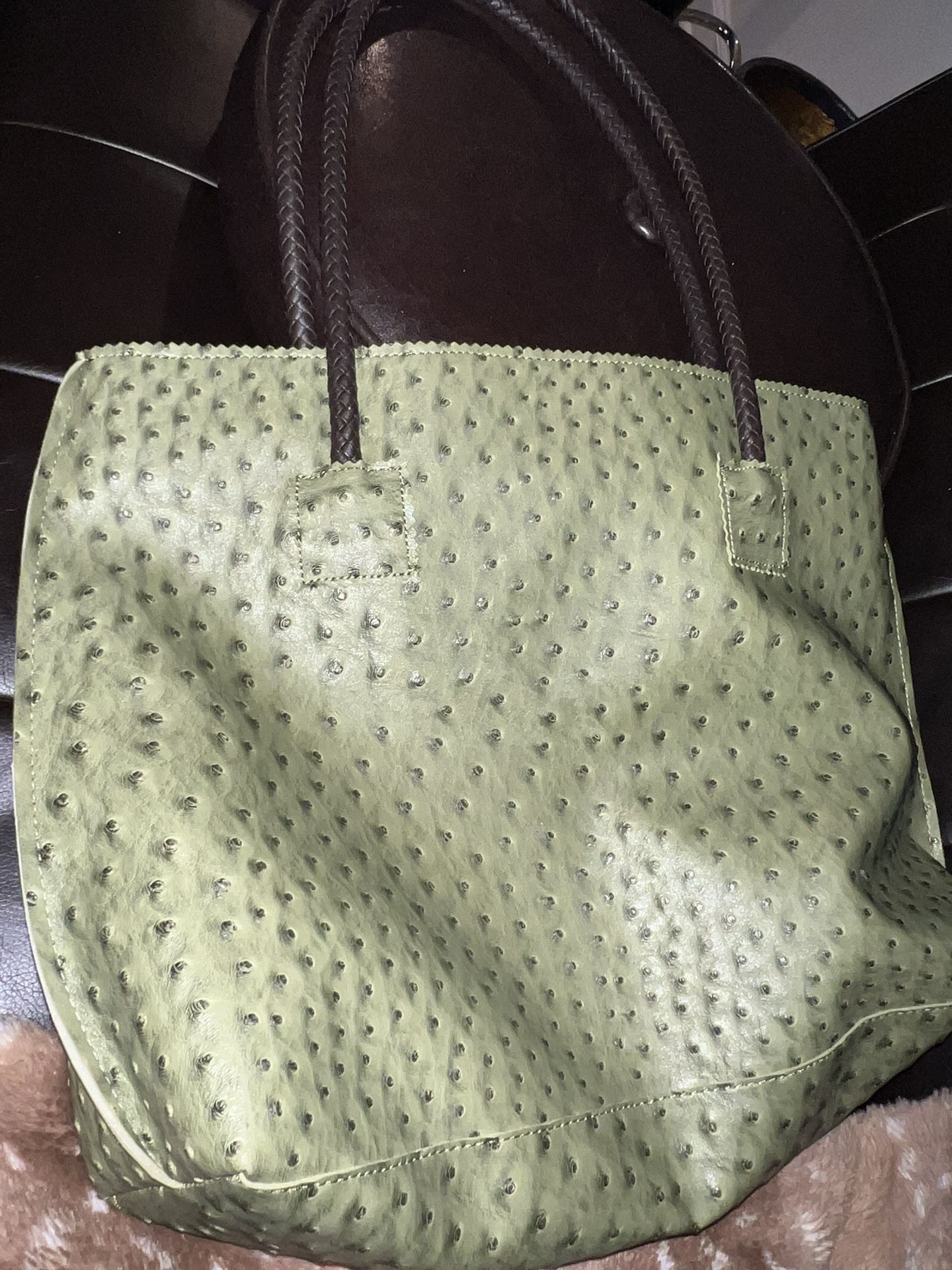 Leather Ostrich pattern large tote purse