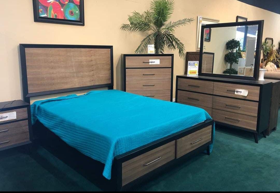 Raku Bedroom Set Queen or King Bed Dresser Nightstand Mirror Chest Options