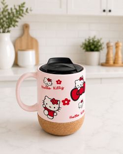 15oz Light Pink Ceramic Coffee Mug Hello Kitty w/ Cork & Lid
