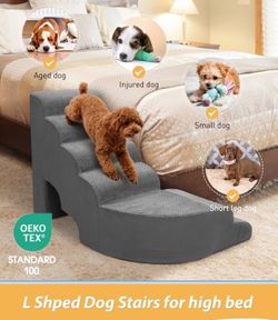 Dog Stairs for High Beds, 6 Steps Soft Foam Pet Stairs for Bed 27-30 inches, L Shaped Dog Steps, Non-Slip Sturdy Pet Stairs, 30D Foam Doggie Ramp for 