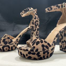Leopard Print Chunky Heel Sandals