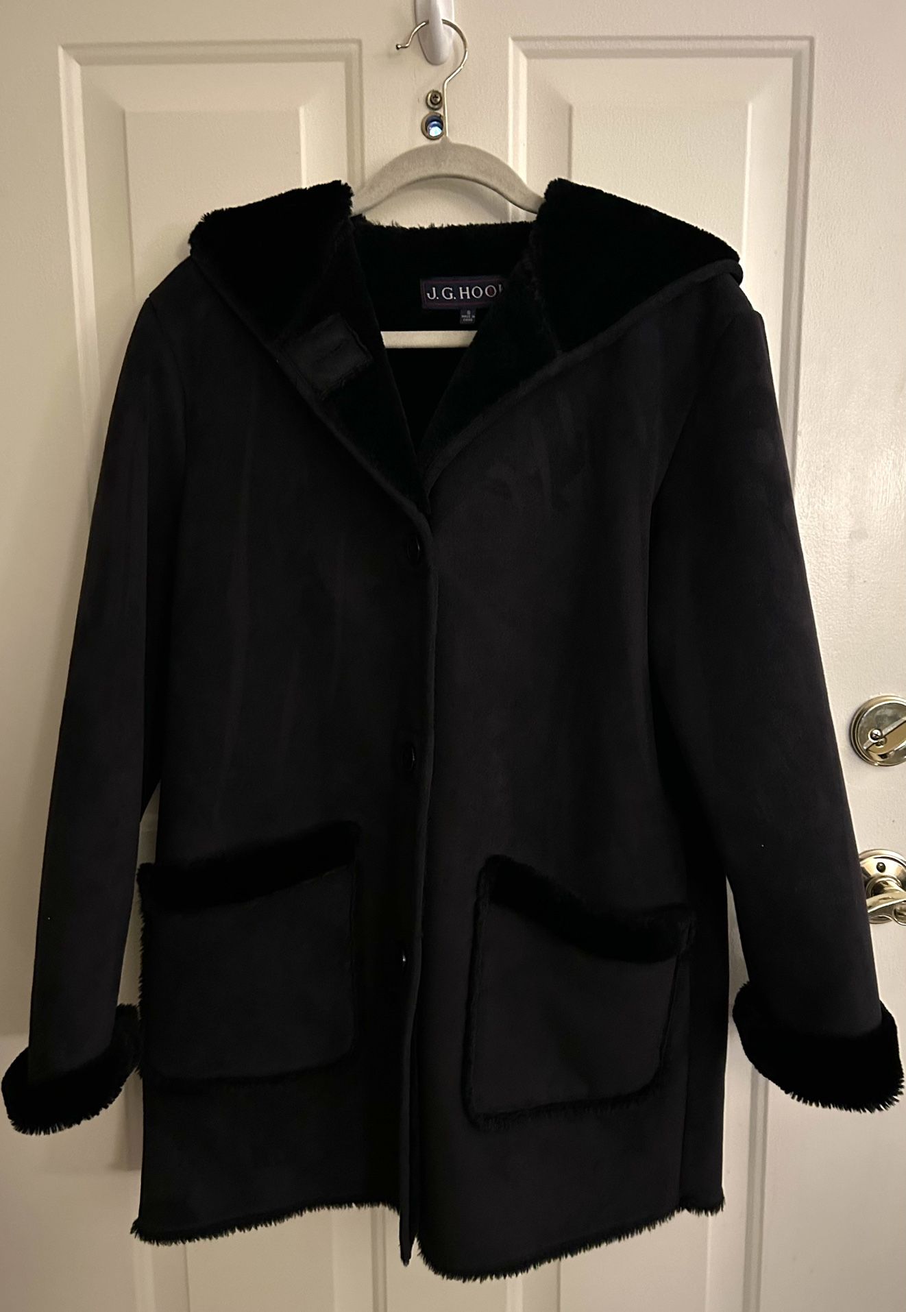 Womans Black Suede Sherpa Coat
