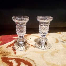 Vintage Pair Of Tipperary Crystal Acid Etched  Candle Holders