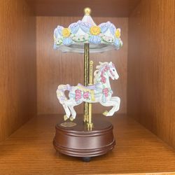 Musical Carousel Tent Top With Bobbing Horse On Wooden Base 