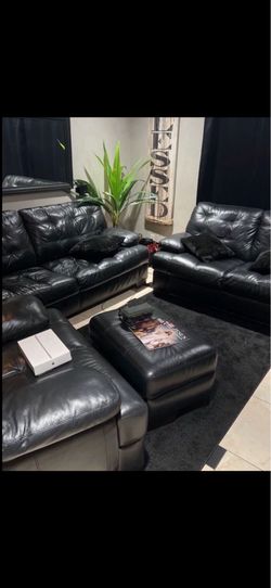 Black leather couch set