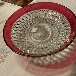 Beautiful Large Vintage Cut Crystal Cranberry Rims 
