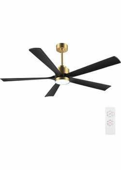 Brand New 60” Black and Gold Ceiling Fan with Light and Remote Control