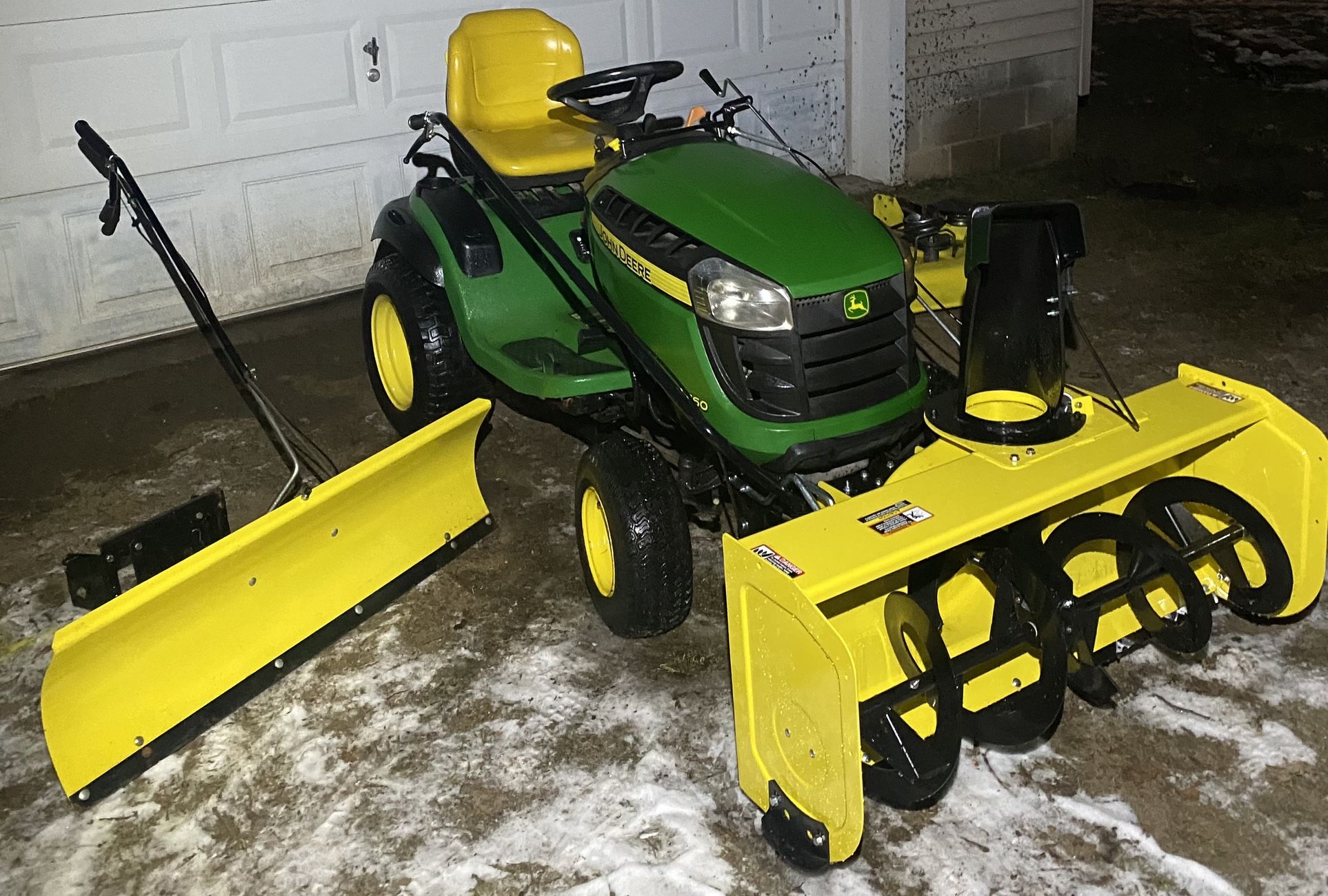 John Deere D160 Riding Lawnmower With Plow, Snowblower , And Weights